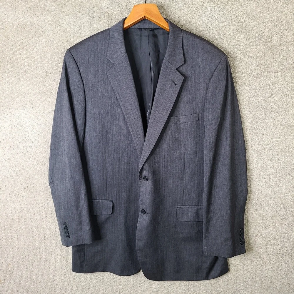 Jos A Bank Jacket Mens 46XL Gray Herringbone Blazer Two Button Wool Suit Coat